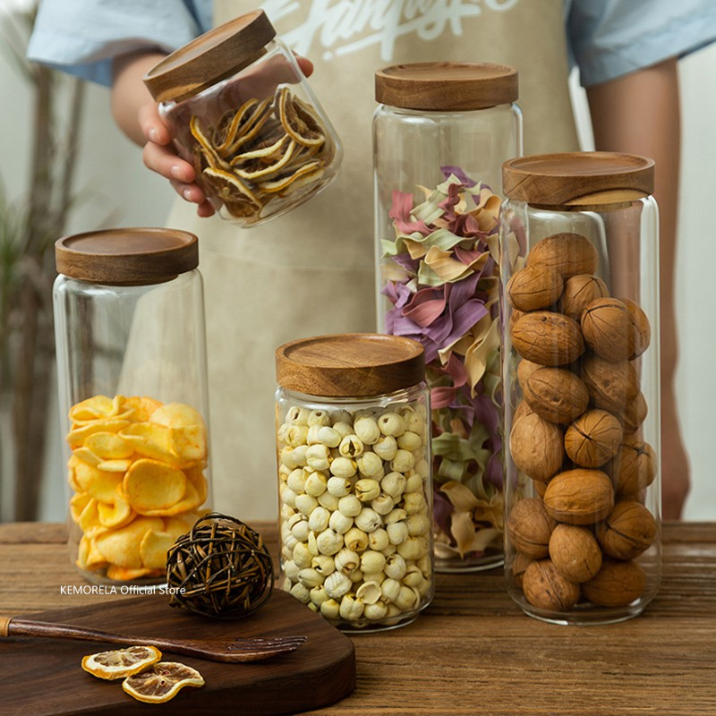 Coffee Tea Sugar Container Set - Tapa de madera, recipiente hermético de