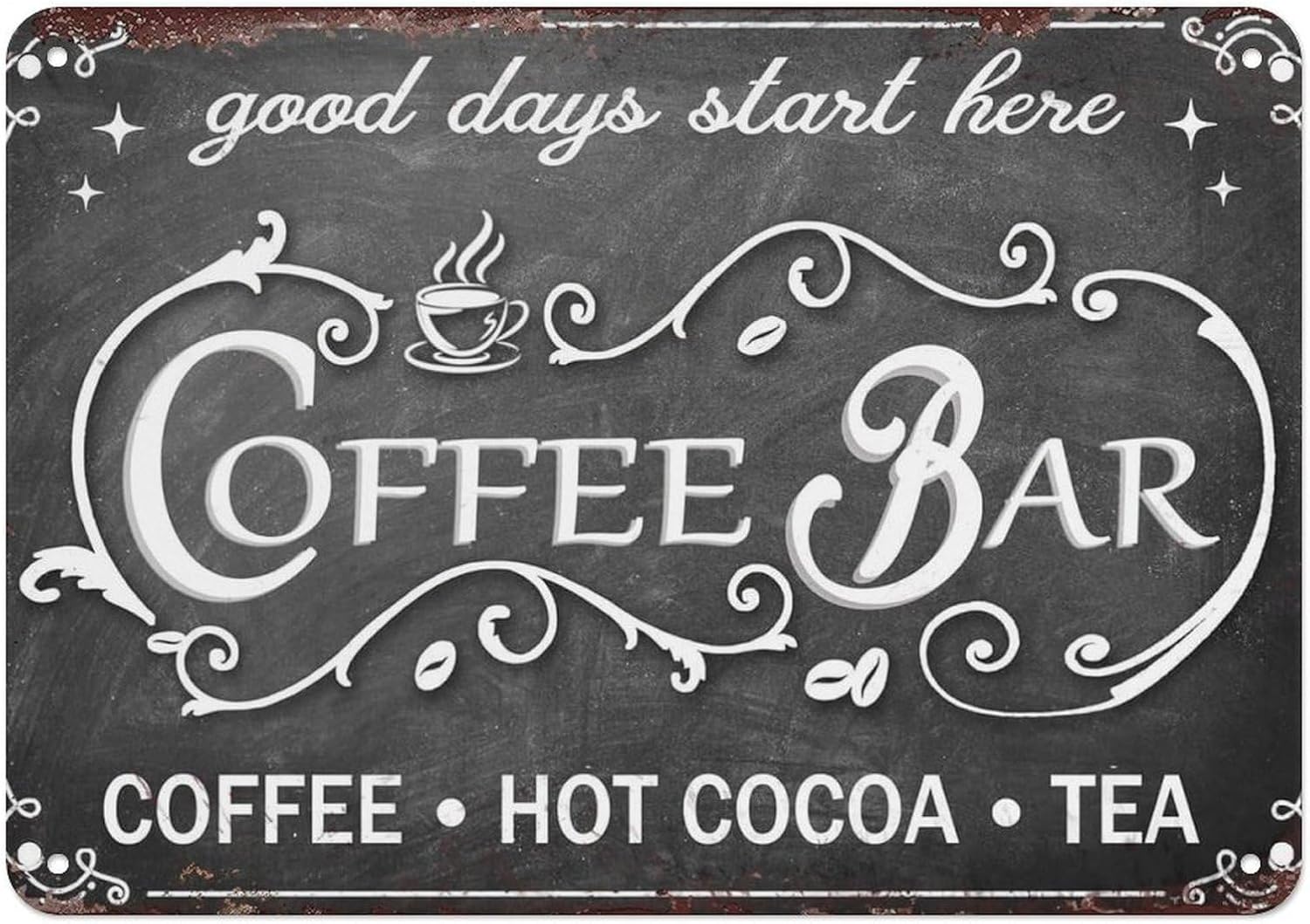 Coffee Tea And Cocoa - Letrero Vintage para Cafetería, Letrero Metálico