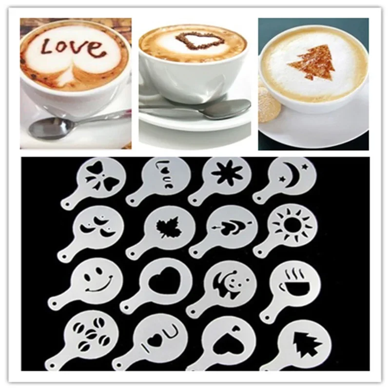 Coffee Stencil Art - 16 unids/set molde de café Latte