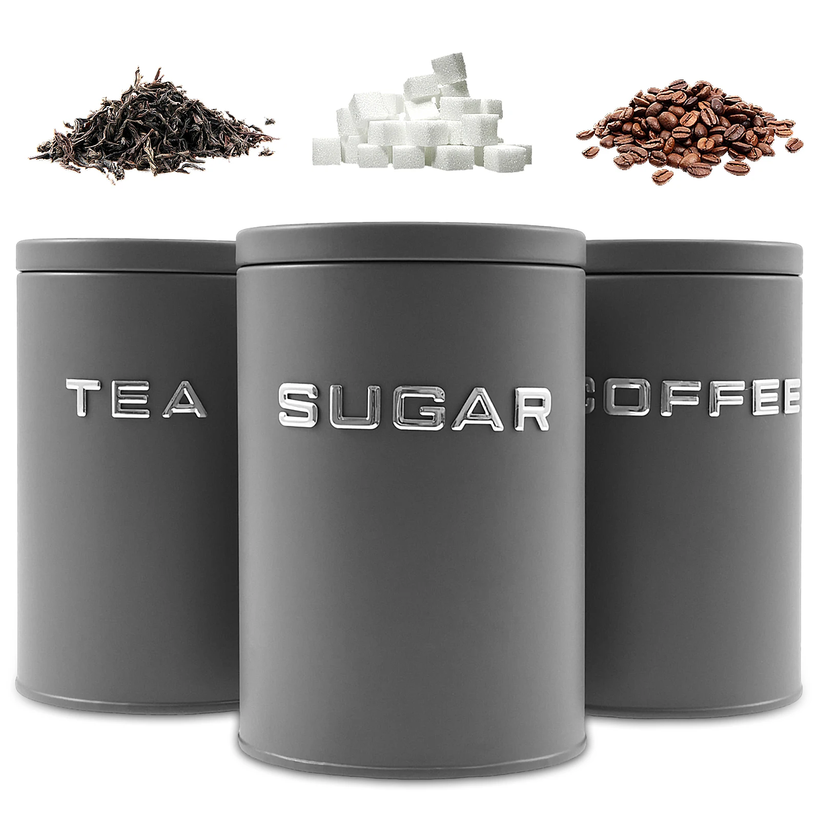 Coffee Tea Sugar Container Set - Tarro redondo de Metal para cocina,