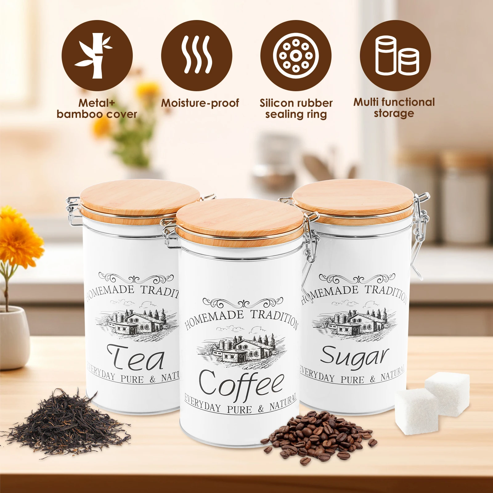 3 unids/set de botes de azúcar - Coffee Tea Sugar Container Set reseña y precio
