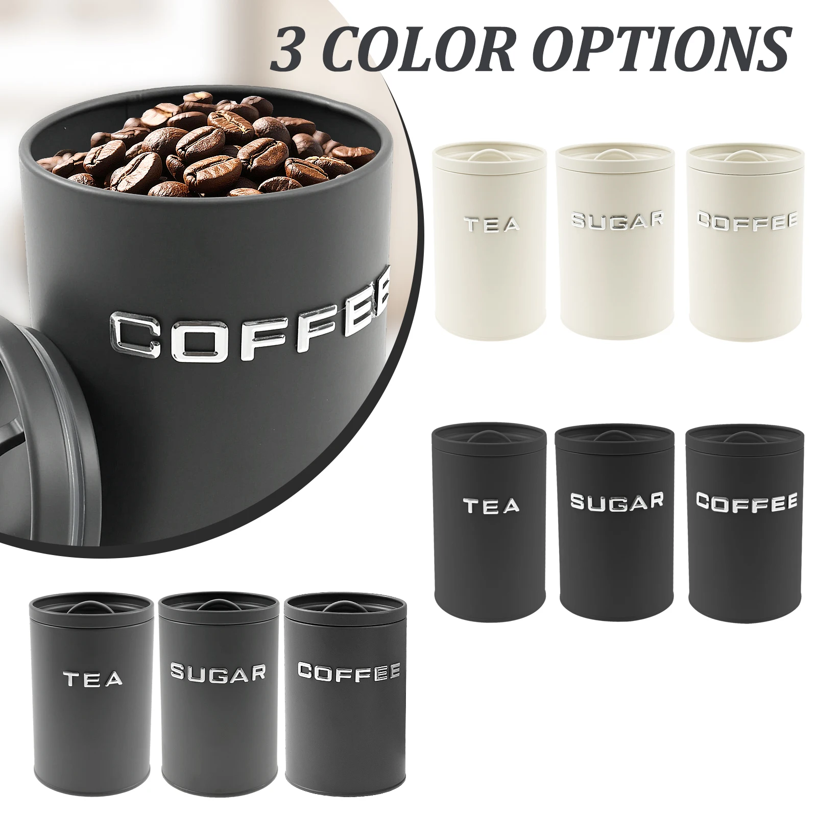 Tarro redondo de Metal para co - Coffee Tea Sugar Container Set reseña y precio