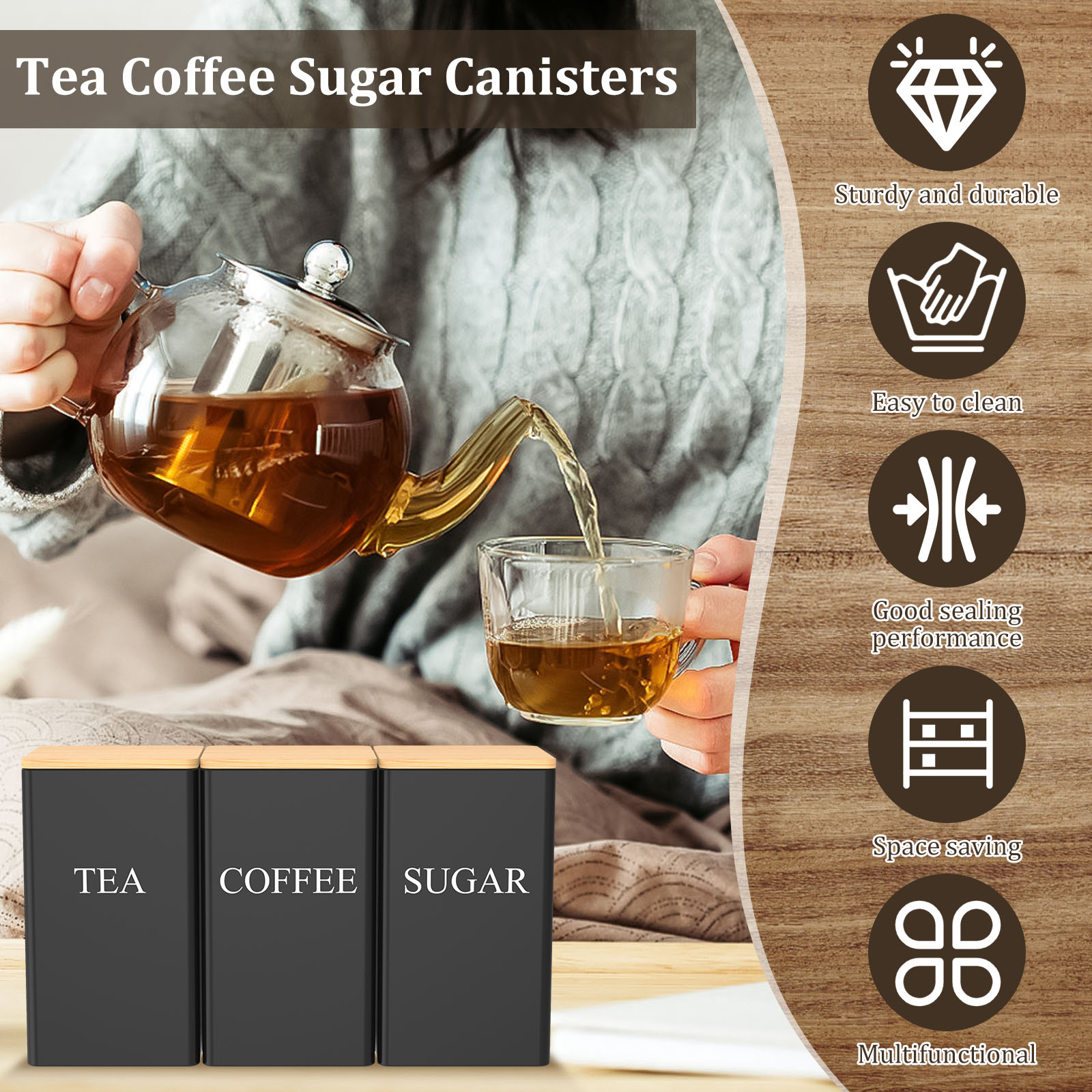 Tarro de almacenamiento de gra - Coffee Tea Sugar Canister Set reseña y precio